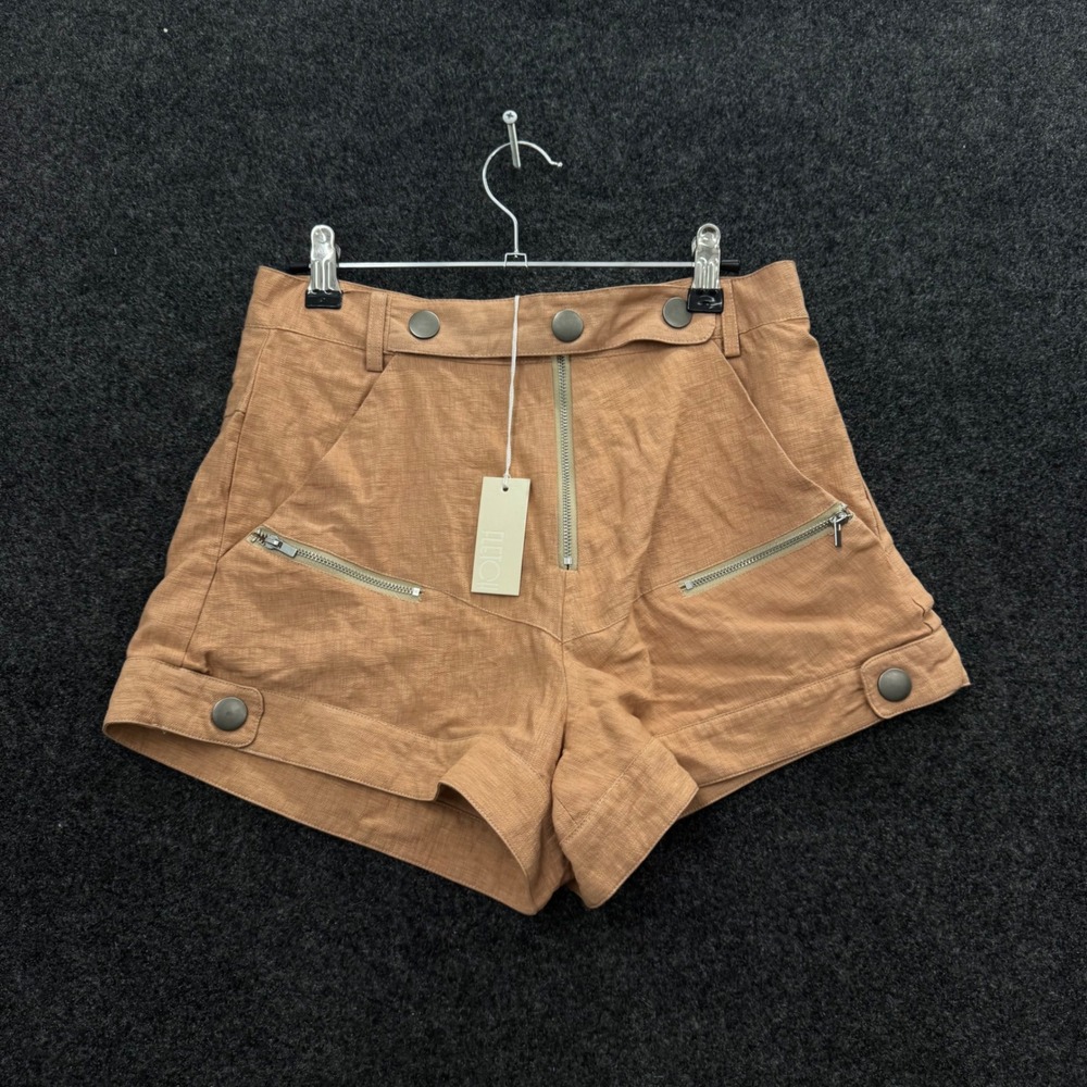 Fletch Women Tan High Waisted Utility Shorts Exposed Zipper Cargo Pockets Size M